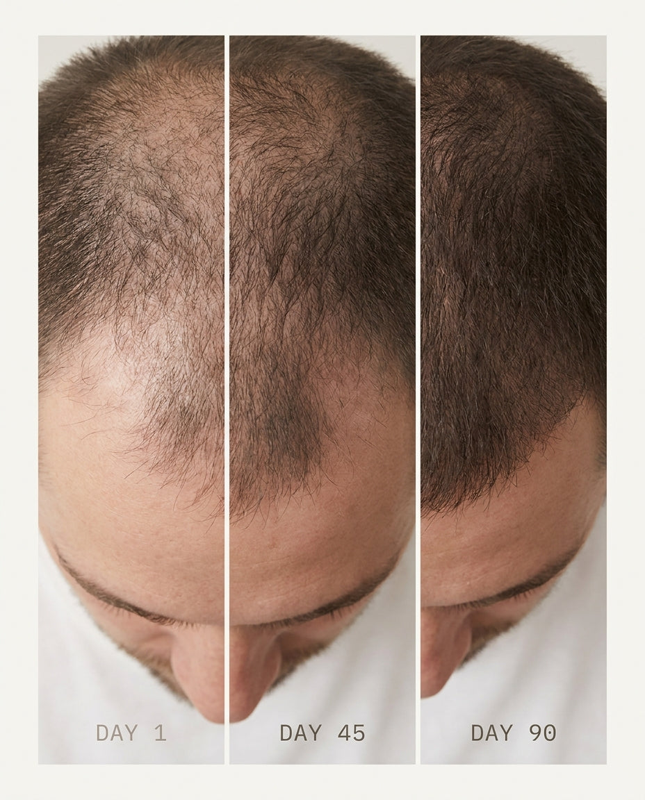 Hair regrowth timeline · Day 1 → Day 90