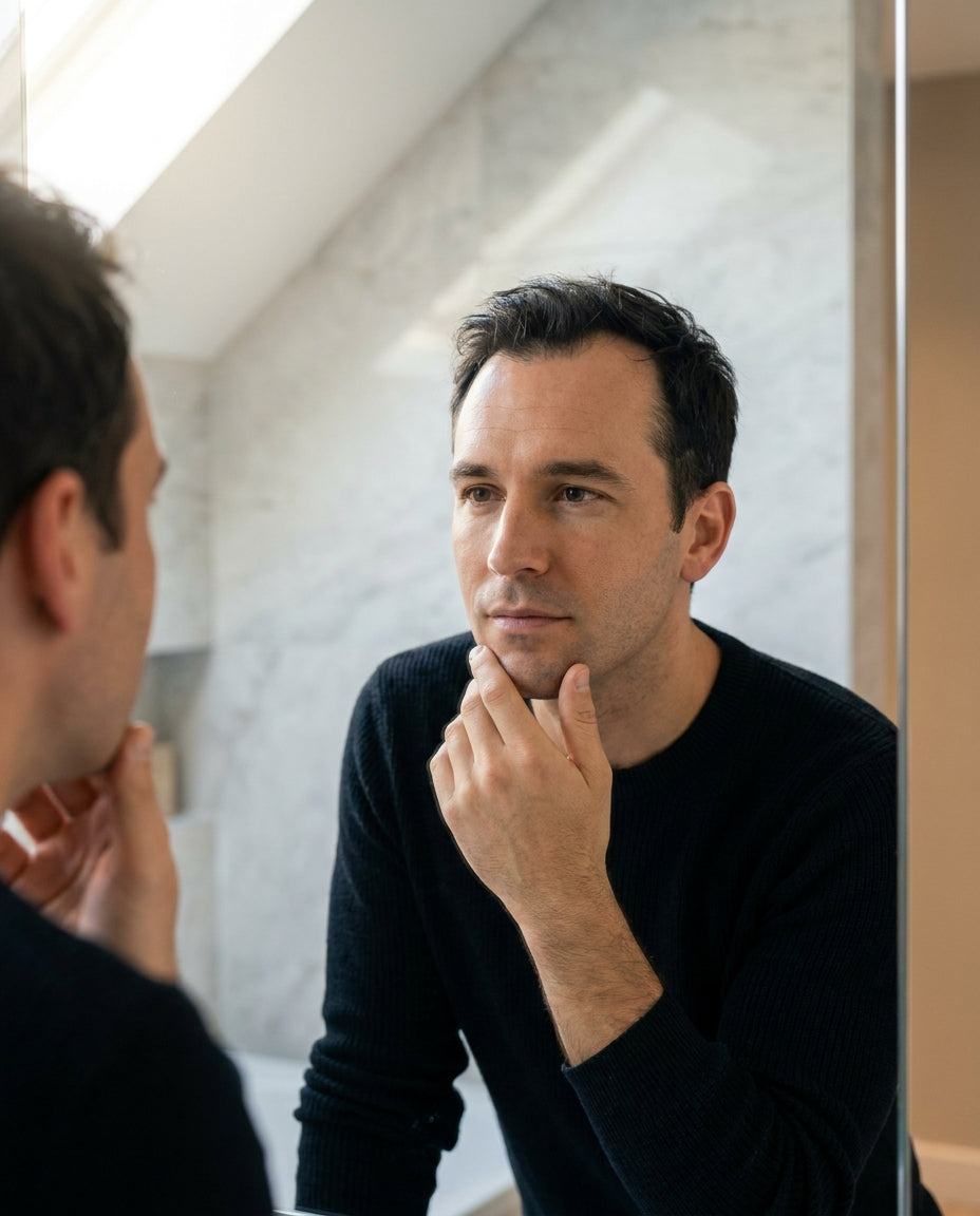Confident in the mirror