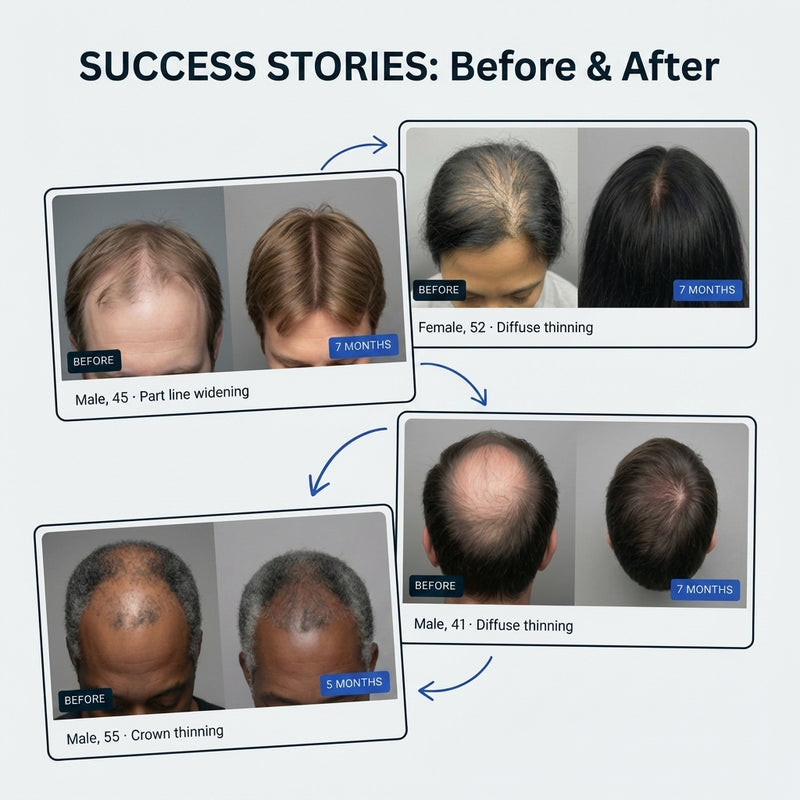 Before and after Micro-Infusion treatment: 6 customers showing visible hair regrowth
